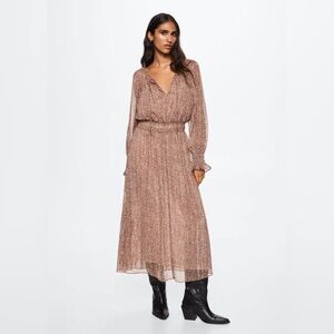 Mango MNG Long Sleeve Tan Dress